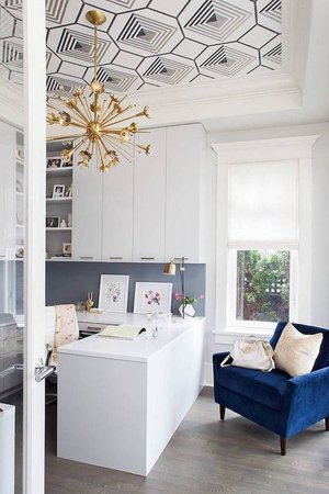 white & blue home office