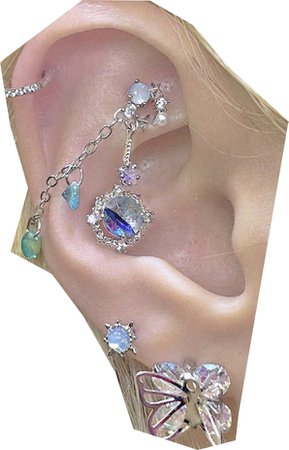 Lilac silver ear piercings