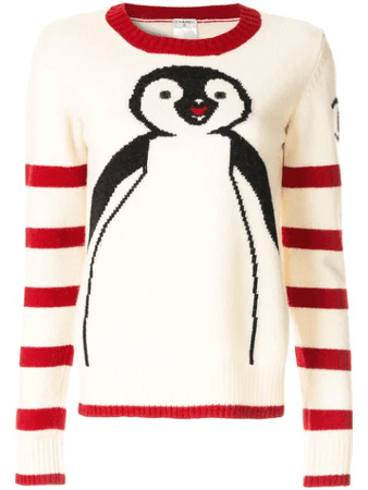 Chanel Long Sleeve Penguin Knit Sweater In White | ModeSens