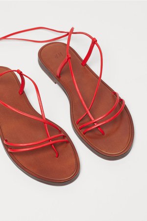 Leather Sandals - Red - | H&M US
