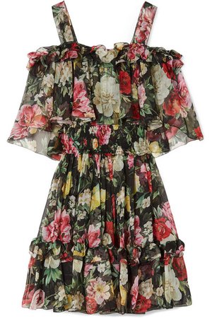 Dolce & Gabbana Silk chiffon mini dress with flower print and cut outs