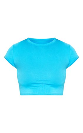 Basic Neon Blue Short Sleeve Crop T Shirt | PrettyLittleThing USA