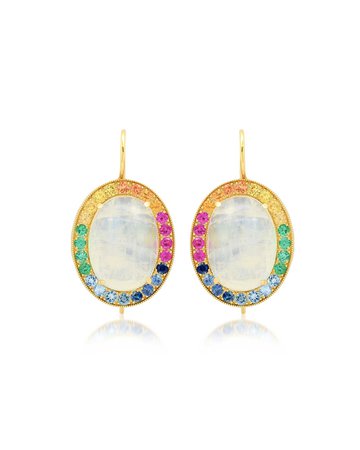 Andrea Fohrman Rainbow Moonstone Drop and Sapphire Earrings