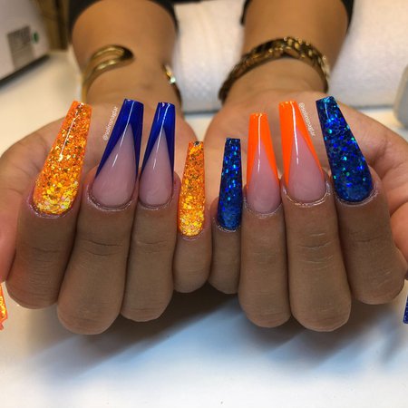 acrylic orange and blue nails - Google Search