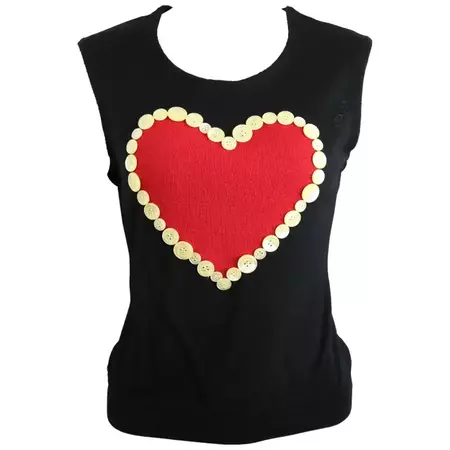 90s Moschino Cheap and Chic Black Wool Red Heart Tank Top For Sale at 1stDibs | wool tank top, moschino tank top, moschino label