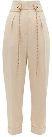 Cropped High Rise Tweed Trousers - Womens - Beige