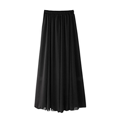 Womens Double Layer Chiffon Pleated Retro Long Skirt
