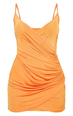 PLT Orange Slinky Wrap Detail Bodycon Dress