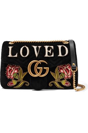 Gucci | GG Marmont medium embroidered matelassé velvet shoulder bag | NET-A-PORTER.COM