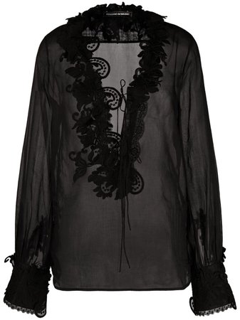 Shop black Ermanno Scervino ruffle semi-sheer blouse with Express Delivery - Farfetch