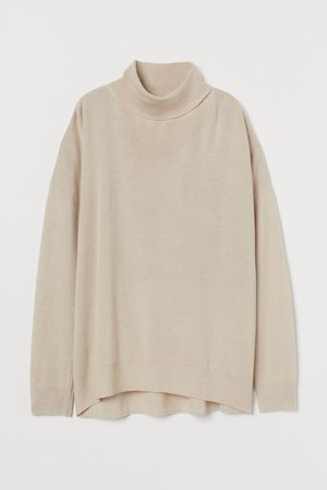 Fine-knit polo-neck jumper - Light beige - Ladies | H&M GB