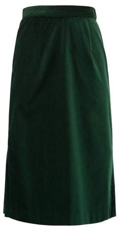 High Rise Pleated Velvet Skirt - Womens - Dark Green