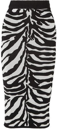 Zebra-intarsia Knitted Midi Skirt - Black