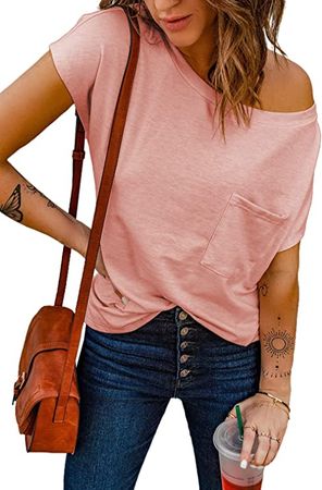 lime flare Women Casual Loose Fit Casual Tee Tops Summer Tshirts Tank Tunic Shirt (A# Pink Scoop Neck,Small) at Amazon Women’s Clothing store