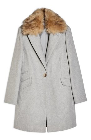 Topshop Monica Faux Fur Collar Coat (Regular & Petite) | Nordstrom