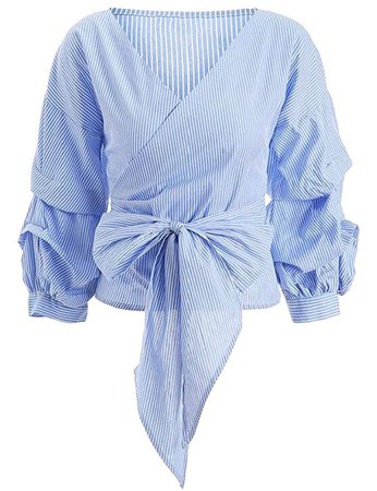 Alion Women's Hot V Neck Bowknot Wrapped Shirt Blouse Top with Ruche Sleeves at Amazon Women’s Clothing store: