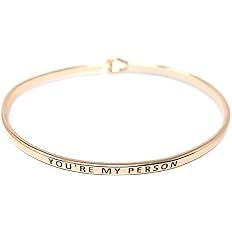 Inspirational You're My Person Message Engraved Thin Cuff Bangle Hook Bracelet (You're My Person-Rosegold, Brass) : Clothing, Shoes & Jewelry