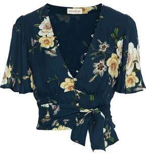 Cropped Belted Floral-print Silk-crepe Top