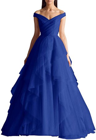 Amazon.com: VKBRIDAL Women's Tiered Tulle Prom Dresses Long Off The Shoulder Formal Party Ball Gowns Blue: Clothing