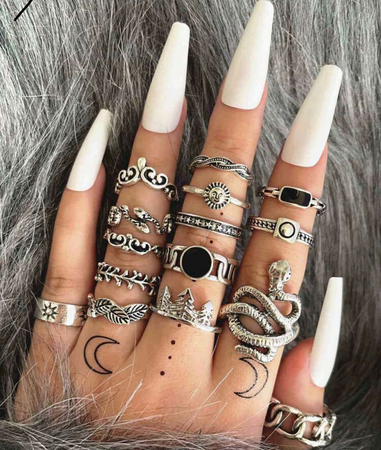 silver and black rings
