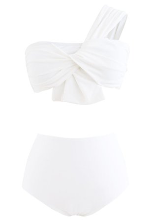 Sweet Knot One-Shoulder Bikini Set in White - Retro, Indie and Unique Fashion