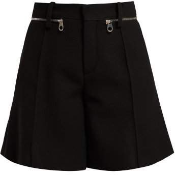 Zip Waistband Wool Crepe Shorts - Womens - Black