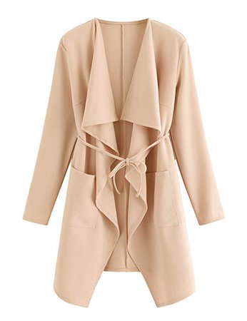 Amazon.com: Romwe Women's Raw Cut Hem Waterfall Collar Long Sleeve Wrap Trench Pea Coat Cardigan: Clothing