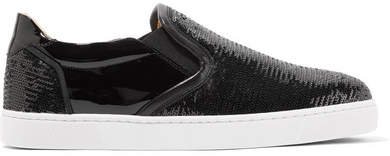 Masteral Sequined Patent-leather Slip-on Sneakers - Black
