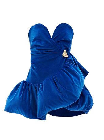THE ATTICO Ruffled Blue Velvet Cocktail Dress - We Select Dresses