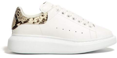 Raised Sole Low Top Leather Trainers - Womens - White Multi