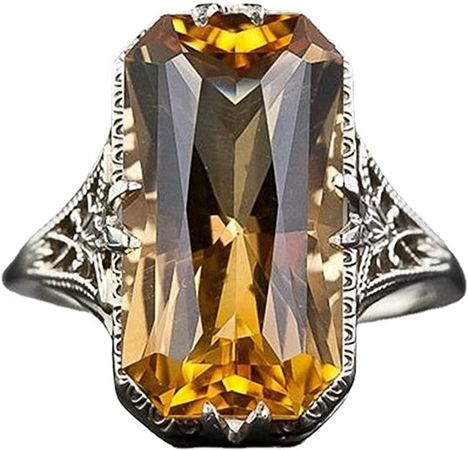 Amazon.com: Vsoruln 925 Sterling Silver Shiny Big Square Citrine Ring 3Ct Zirconia Promise Ring Citrine Carved Rings CZ Yellow Gem Cocktail Rings Eternity Engagement Wedding Band Ring for Women (8) : Arts, Crafts & Sewing
