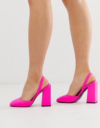 ASOS DESIGN Pivot slingback high heels in neon pink | ASOS