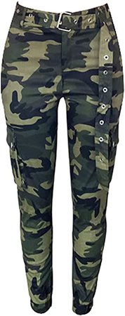 Voghtic Women's Camo Stretch Skinny Pants Slim Tapered Biker Jeans with Belt at Amazon Women’s Clothing store