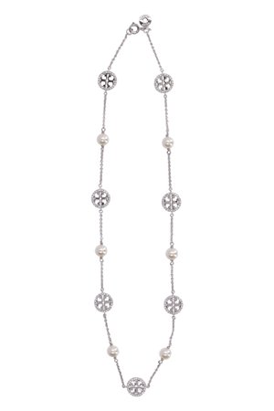 Tory Burch Pearls And Logo Charms Necklace