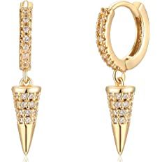 Amazon.com: Mevecco Gold Dainty Huggie Hoop Earrings for Women 14K Gold Plated Dangle Hoop Earrings Cubic Zirconia Geometric Triangle Cone Dangle Earring: Clothing, Shoes & Jewelry