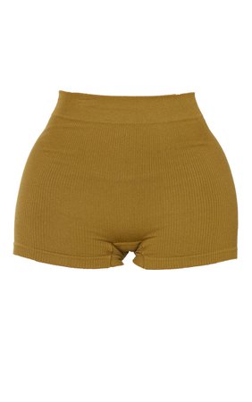 Shape Olive Contour Rib Shorts | Curve | PrettyLittleThing CA