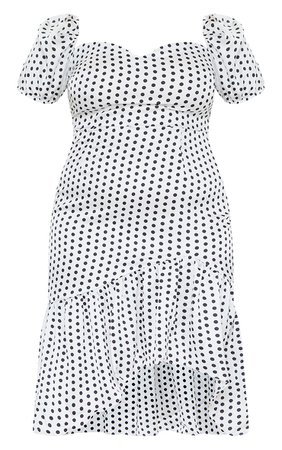 Plus White Polka Dot Puff Sleeve Frill Dress | PrettyLittleThing USA