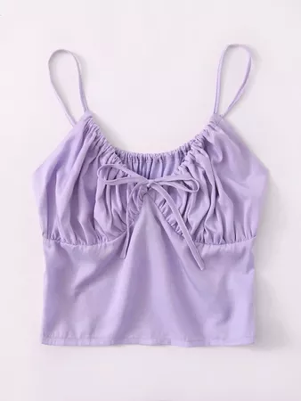 Tie Front Ruched Bust Shirred Back Cami Top | SHEIN USA lilac