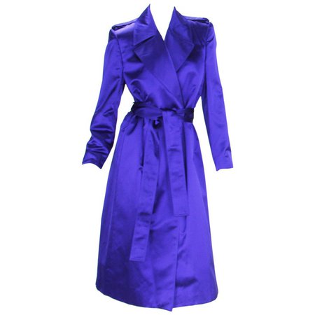 TOM FORD for GUCCI S/S 2001 Collection Silk Indigo Blue Belted Trench Coat For Sale at 1stdibs