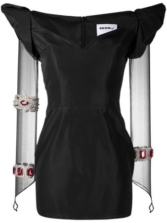 Seen Users embellished sheer sleeves mini dress black SEENCS063BLACK - Farfetch