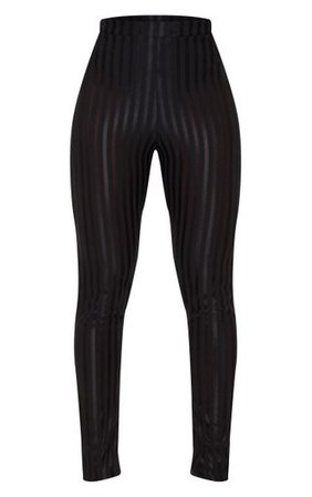 Black Sheer Stripe Skinny Trouser | Trousers | PrettyLittleThing