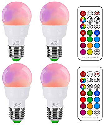 iLC RGB LED Light Bulb, Color Changing Light Bulb Dimmable 3W E26 Screw Base RGBW, Mood Light Flood Light Bulb - Dual Memory - 12 Color Choices - Timing Infrared Remote Control Included (4 Pack) - - Amazon.com