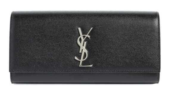 Yves Saint Laurent Black Leather Clutch Silver Letters