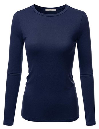 LALABEE Women's Casual Long Sleeve Crewneck Stretch Slim Fit Basic Top T-Shirt TRUENAVY M at Amazon Women’s Clothing store