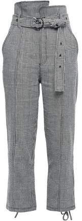 Belted Prince Of Wales Checked Linen And Cotton-blend Straight-leg Pants