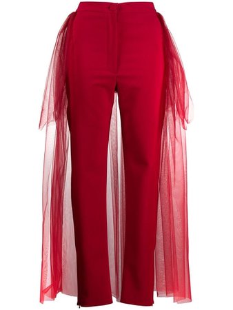 LOULOU tulle panelled slim-fit trousers