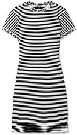 Intarsia-trimmed Striped Cotton-jersey Dress - White