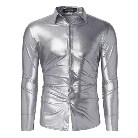 2018 Shirt Men Shiny Casual Black/Golden/Silver Slim Luxury Long Sleeve Shirts Leisure Fashion Shine Solid Turn Down Collar-in Casual Shirts from Men's Clothing on Aliexpress.com | Alibaba Group