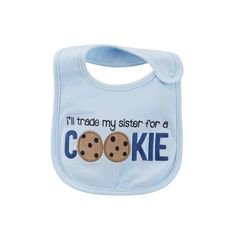 Just One You Made by Carter's Newborn Boys' Will Trade Sis For Cookie... ($3.99) ❤ liked on Polyvore featuring bibs