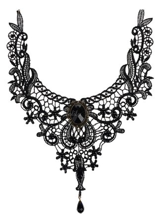 Lolitashow Gothic Lolita colar preto laço recorte coração e flor Lolita gargantilha coleira - Lolitashow.com